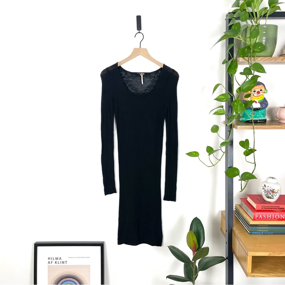 Free People crochet lace sweater dress in black size S